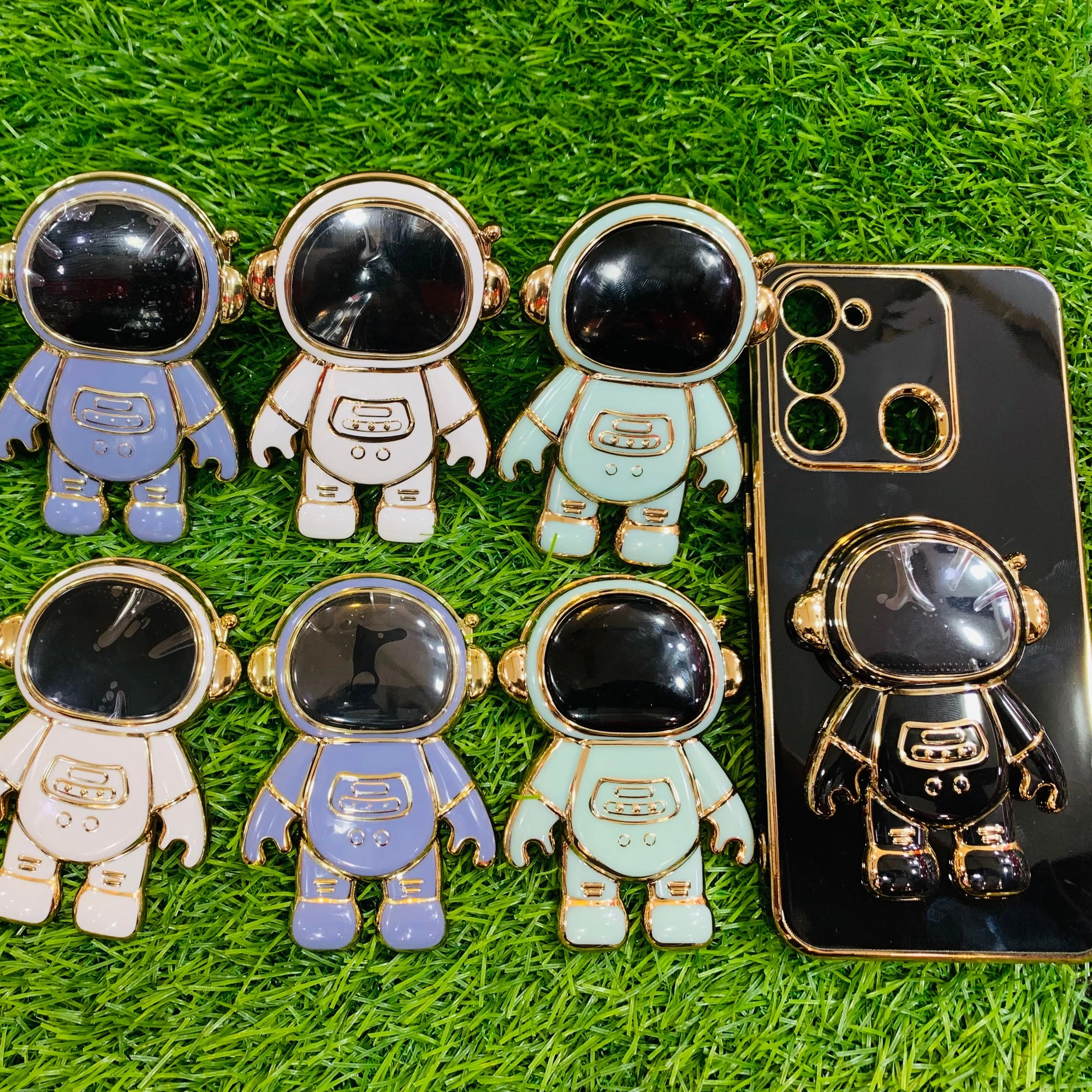 Astronaut Stand Fashion Solid Color Luxury Chrome Plated Soft TPU Square Phone Case price in Pakistan