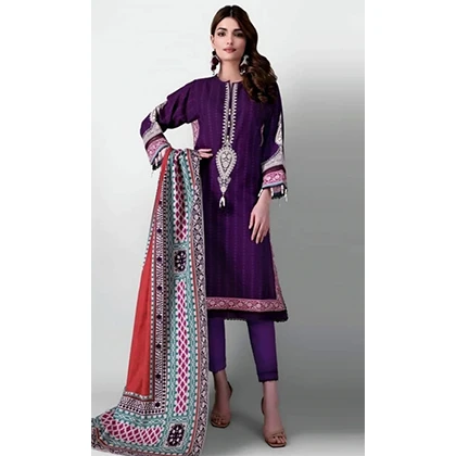 3Pc Lawn Neckline Embroidered with Printed Lawn Dupatta (D) price in Pakistan