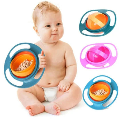 Universal Gyro Bowl Practical Design Baby Bowl Children Rotary Balance Novelty Gyro Umbrella 360 Rotate Spill-Proof Solid Feeding Dishes price in Pakistan