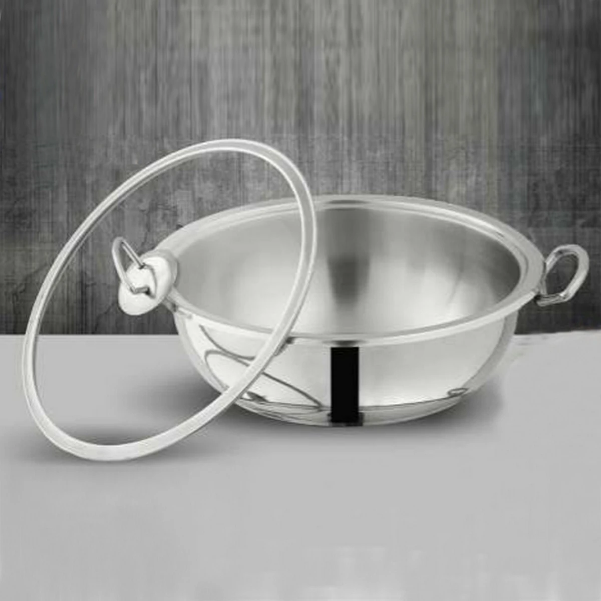 Alpha Stainless Steel Cooking Wok Karahi 22cm 24c 26cm 28cm 30cm 32cm 36cm with Encapsulated Bottom with Glass Lid price in Pakistan