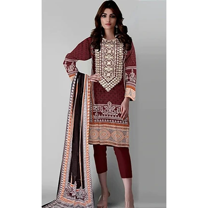 3Pc Lawn Neckline Embroidered with Printed Lawn Dupatta (D) price in Pakistan