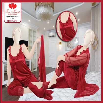 Girls wear 3-Piece Silk Nightwear With short Gown For Girls & Women price in Pakistan