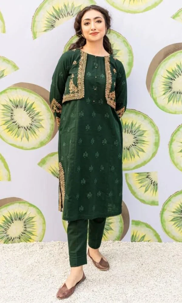 Kiwi- 2PC Linen Front Embroidered Shirt With Dyed Trouser price in Pakistan