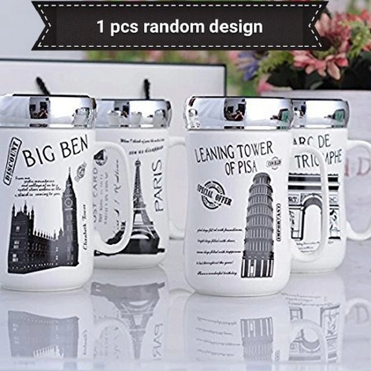 Designer Ceramic Coffee Mugs with Mirror Lid – 400ml price in Pakistan
