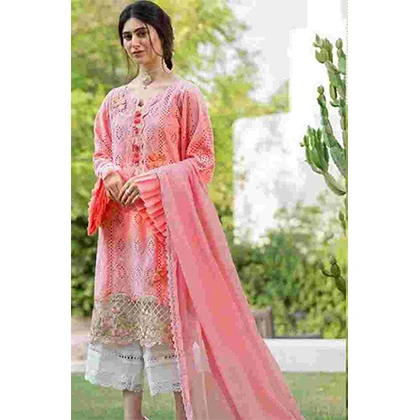 3PC Lawn Chicken Kari Embroidered Shirt With Bamber Chiffon Embroidered Dupatta -BFAD810 (B) price in Pakistan