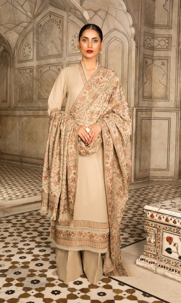 Bareeze-3PC Karandhi Heavy Embroidered Front With Heavy Embroidered Karandhi Shawl 1 price in Pakistan