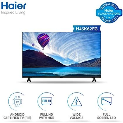 Haier 43 Smart LEDTV K62G SeriesH43K62FG (Certified Android SmartBezel-lessDolby DigitalHDR)18 Months Warranty price in Pakistan