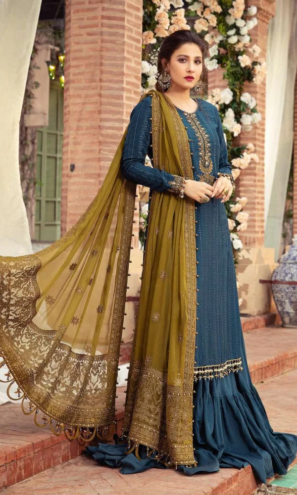 Maria B – 3PC Lawn Heavy Embroidered Shirt With Bamber Chiffon Dupatta price in Pakistan