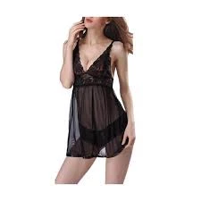Net nighty gown (2 piece set) black Transparent price in Pakistan