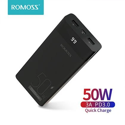 100% Original ROMOSS PPD20 50W Power Bank 20000mAh PD QC Quick Charge 20000 mAh Powerbank Portable External Charger For Smartphone Laptop [ 1 year Warranty price in Pakistan