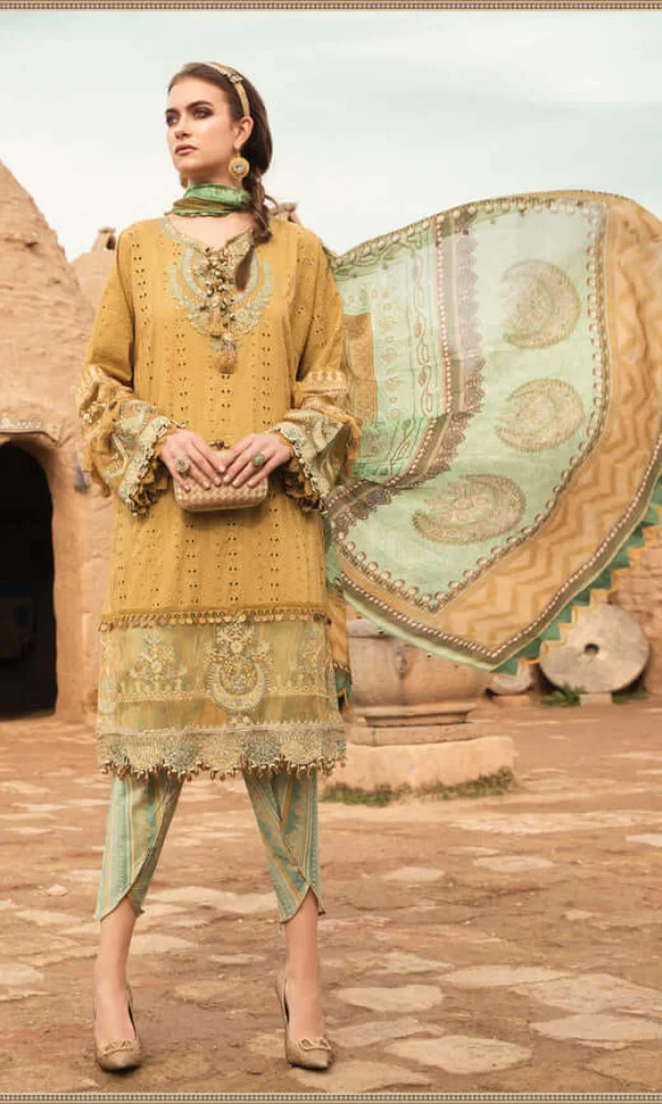Maria.b – 3PC Lawn Chikankari Embroidered Dupatta price in Pakistan