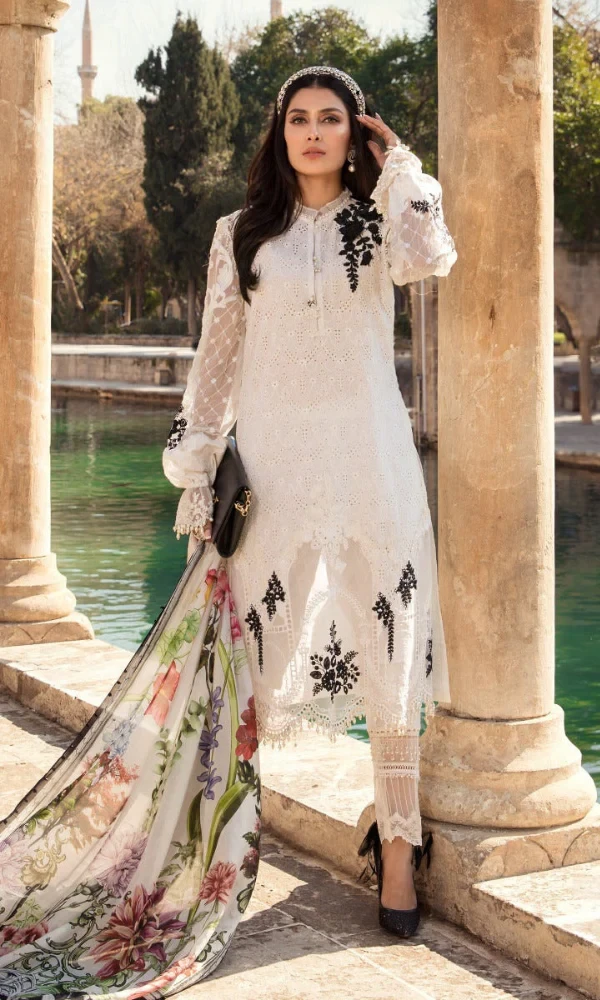 Maria.B – 3PC Fully Chicken kari Embroided Lawn Suit price in Pakistan