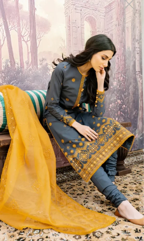 Cross Stitch – 3PC Linen Embroidered Sequence Work Shirt (D) price in Pakistan