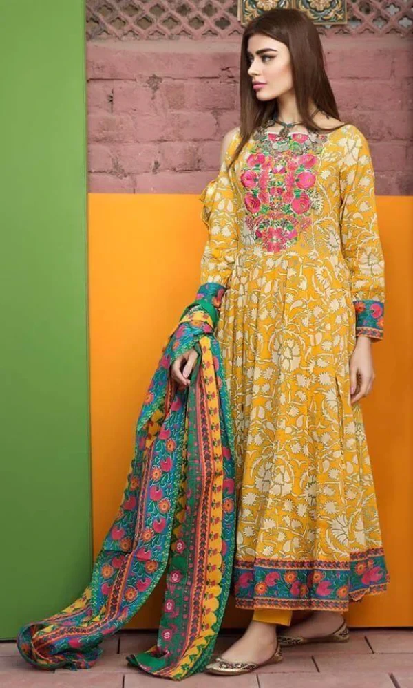 Khaadi – 3PC Lawn Neckline Embroidered Printed Shirt With Printed Chiffon Dupatta price in Pakistan