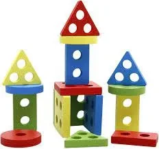 Lewo Wooden Puzzle Toddler Toys Shapes Sorter Preschool Geometric Blocks Stacking Games for Kids Geometric Shape Sorter price in Pakistan