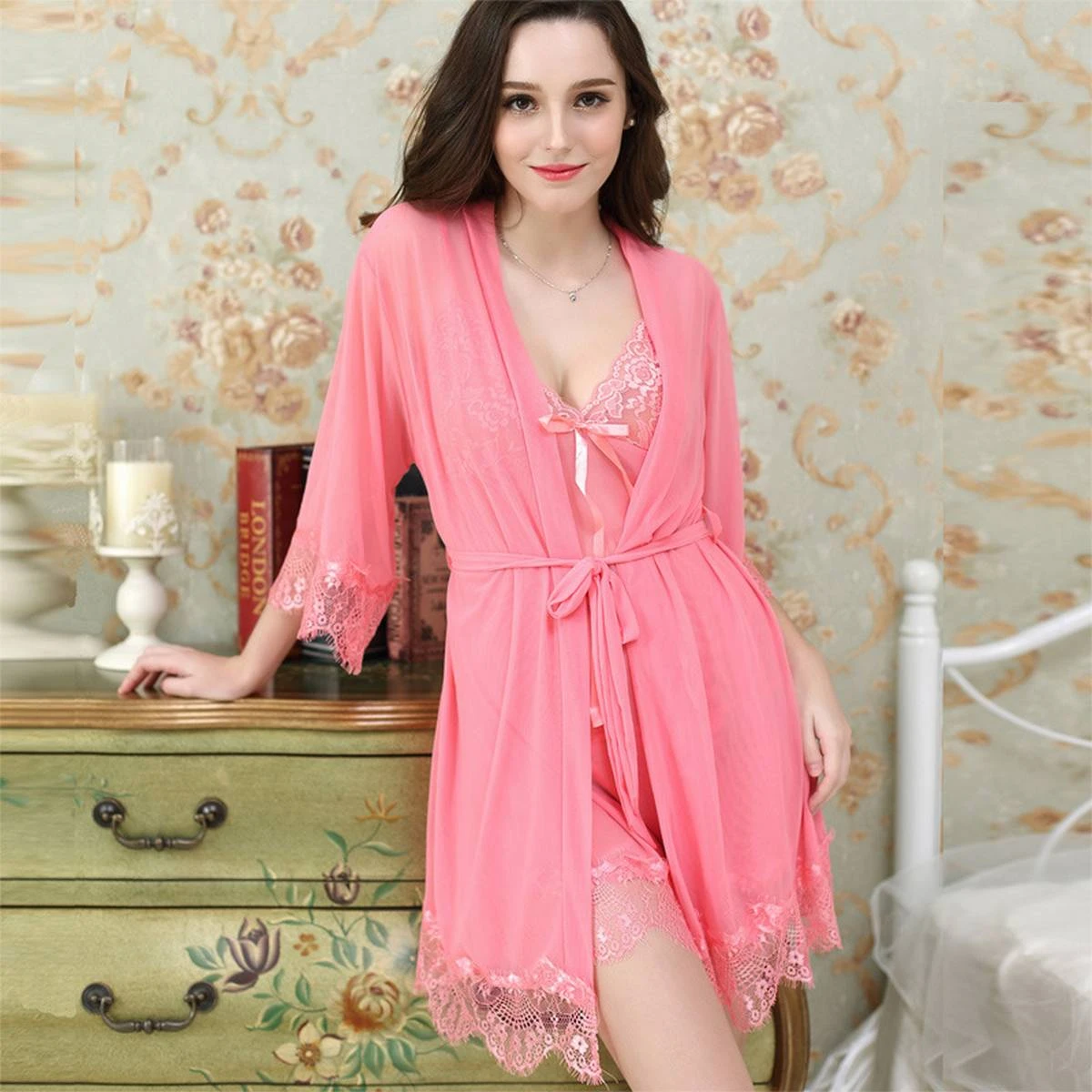 New Style 3 Piece Night Dress Lace Nightgown With price in Pakistan