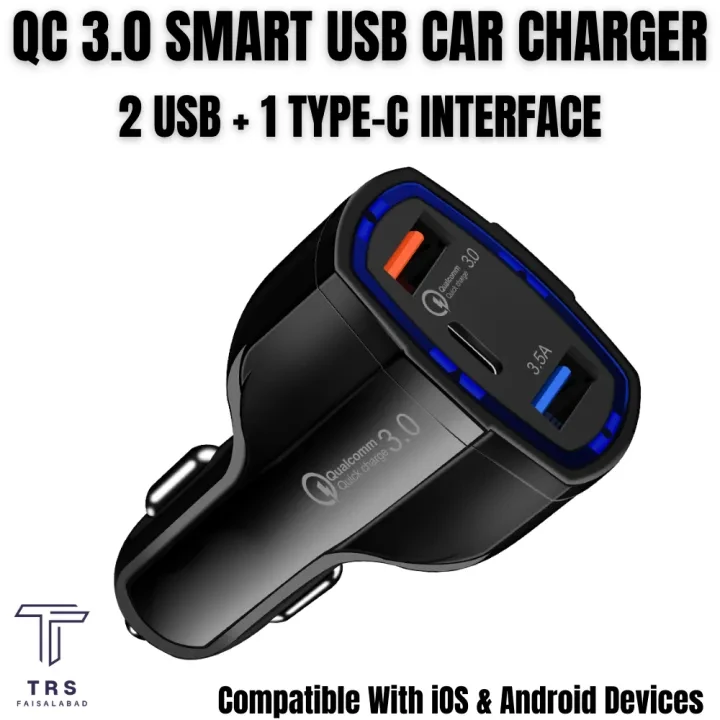 Fast Car Charger Qualcomm 3.0 – Dual USB Port + PD port – 1820W Quick Car Charger With Type-C price in Pakistan