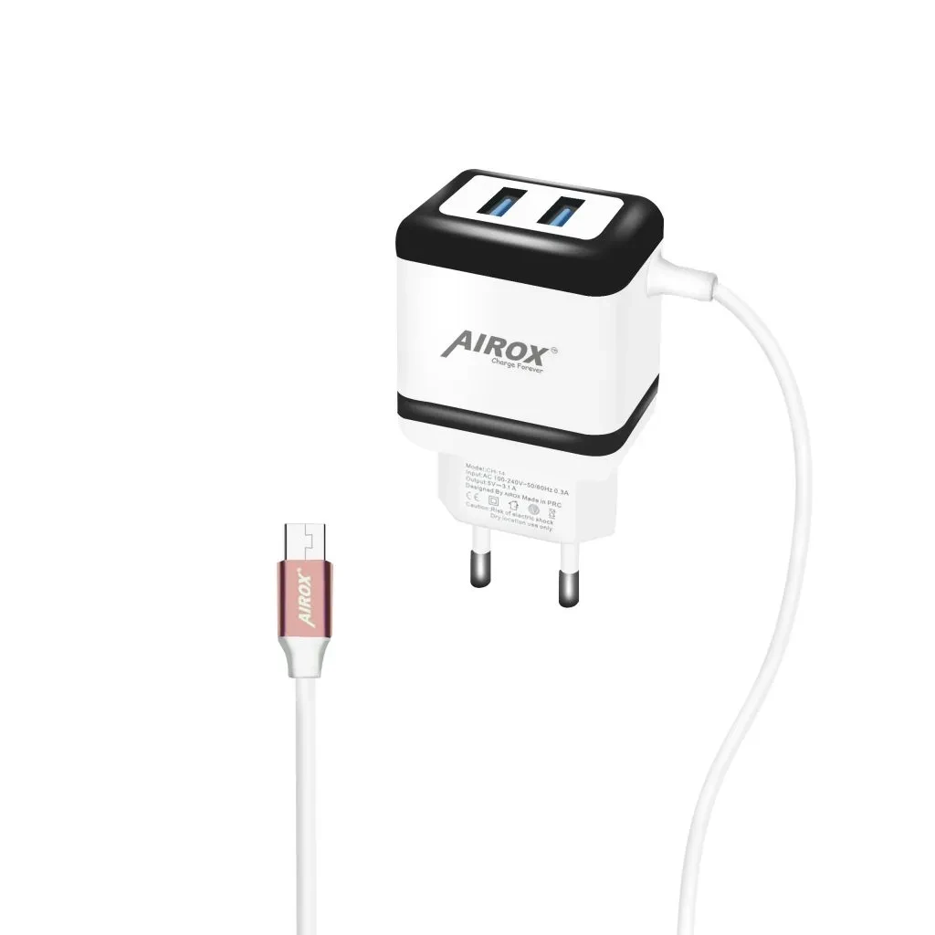 Airox CH14 Charger – 2 USB Ports Fast Charger For Mobile – Best Quality Charger For Mobile Phones – Charger price in Pakistan