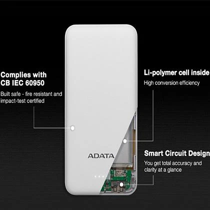ADATA 10000mAh Portable Power Bank with 2 Outputs Compact Size 2.0A Black (T1000) price in Pakistan