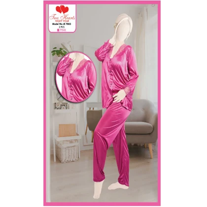 Girls wear 2-Piece Silk Nightwear With Net Lace For Girls & WomenGirls wear 2-Piece Silk Nightwear With Net Lace For Girls & Women price in Pakistan