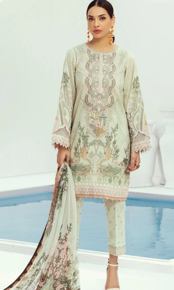 FARASHA- 3PC Embroidered Printed Shirt with Printed Chiffon Dupatta price in Pakistan