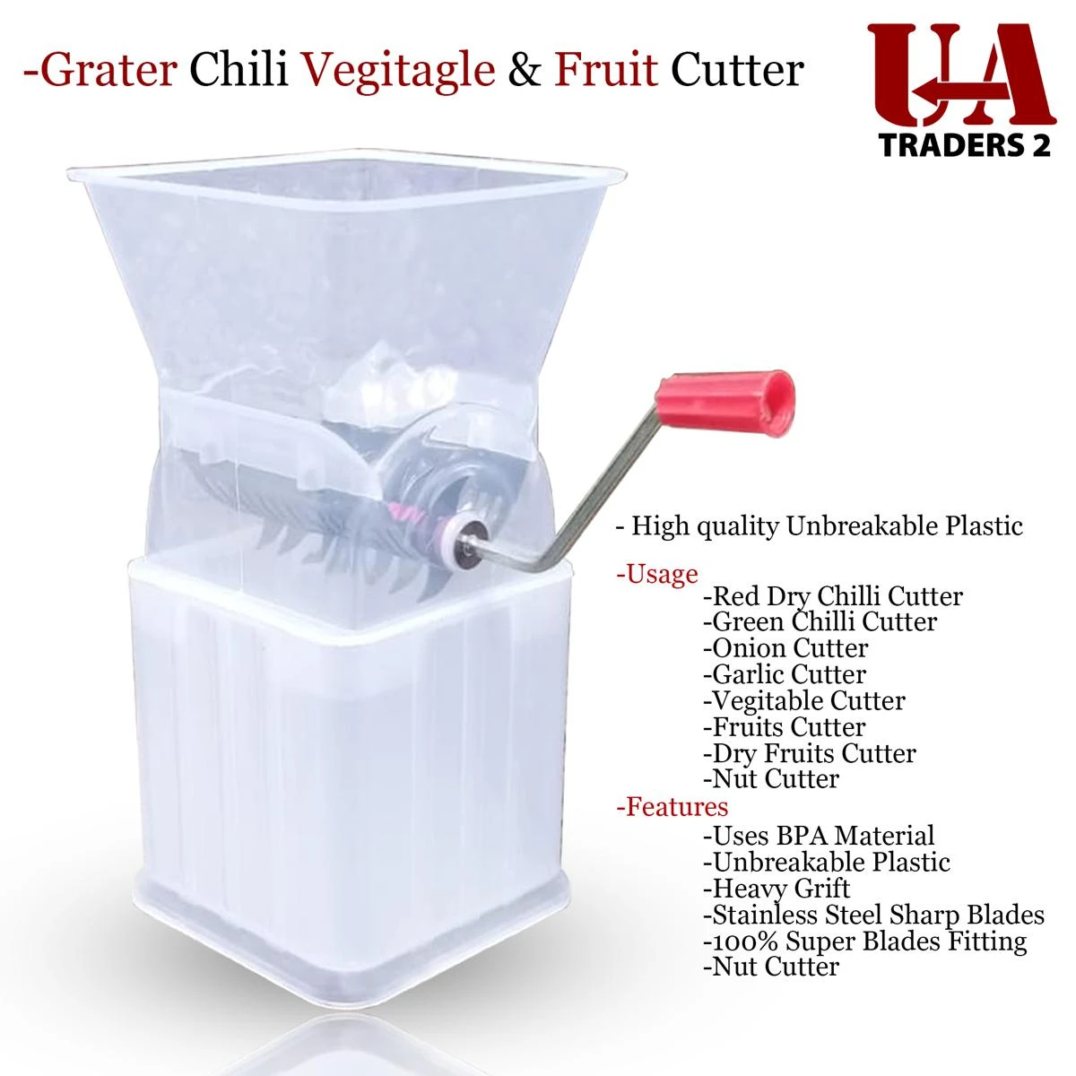Export Quality None BreakableGrater, Chilli Cutter, Onion Cutter, Garlic Cutter, Vegitable Cutter, Fruits Cutter price in Pakistan