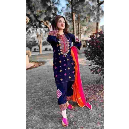 3PC Embroidered Shirt with Organza Embroidered Dupatta (D) price in Pakistan