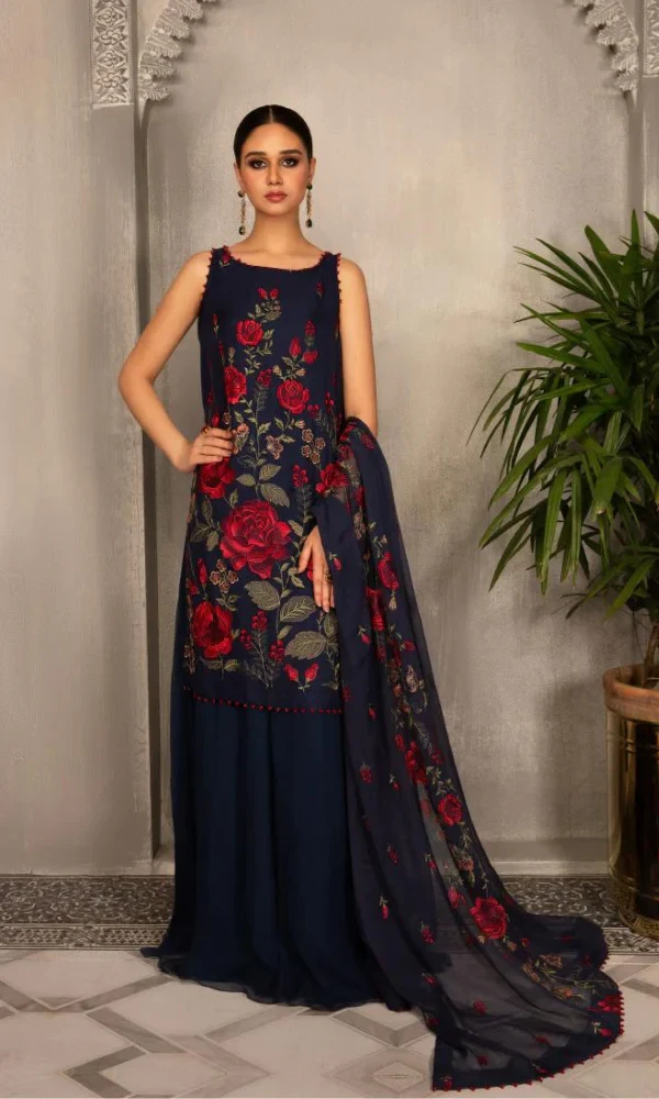 Bareeze – 3PC Linen Heavy Embroidered Shirt With Embroidered Bamber Chiphon Dupatta price in Pakistan