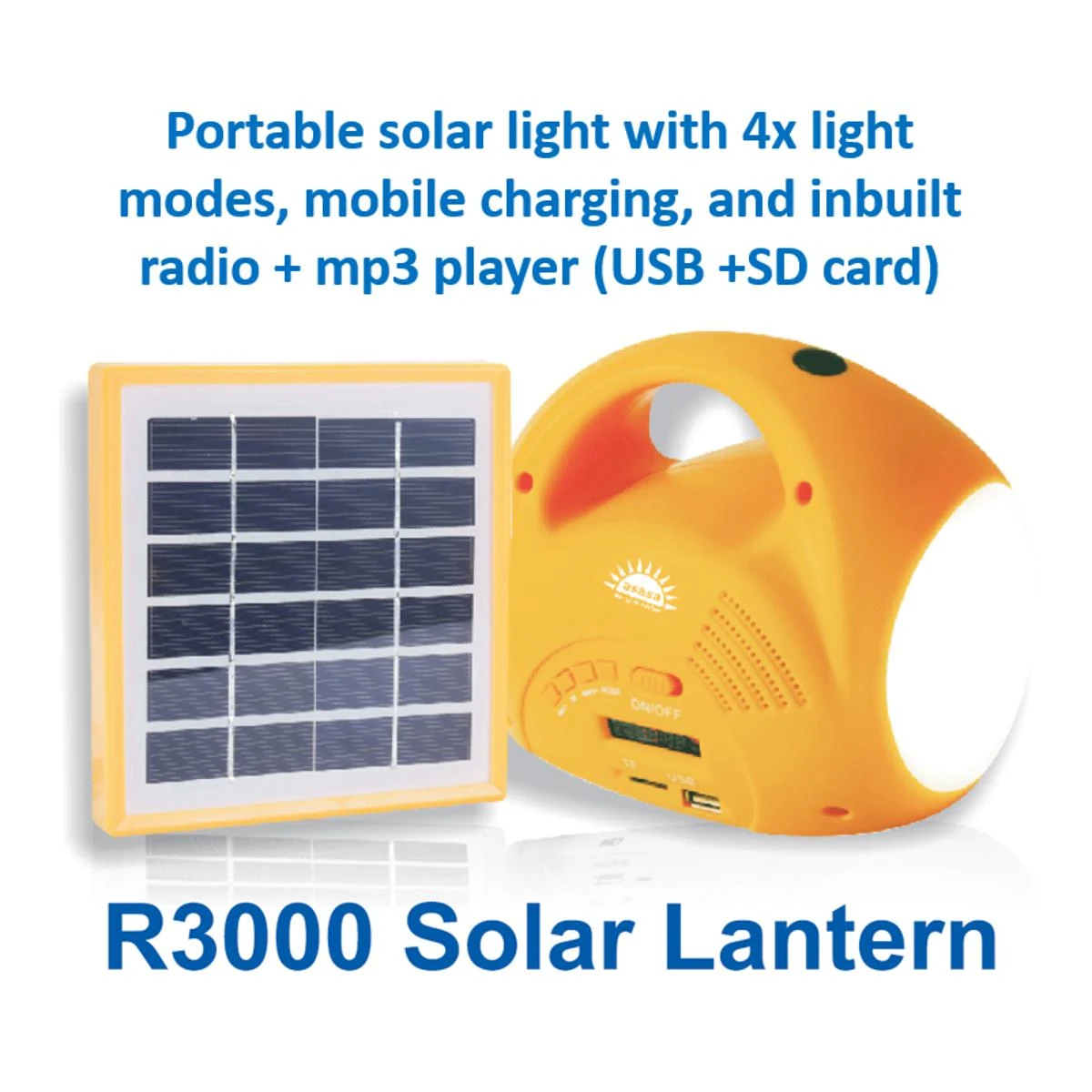 R3000 Multi-function solar light with mobile charging and inbuilt radio + music player price in Pakistan