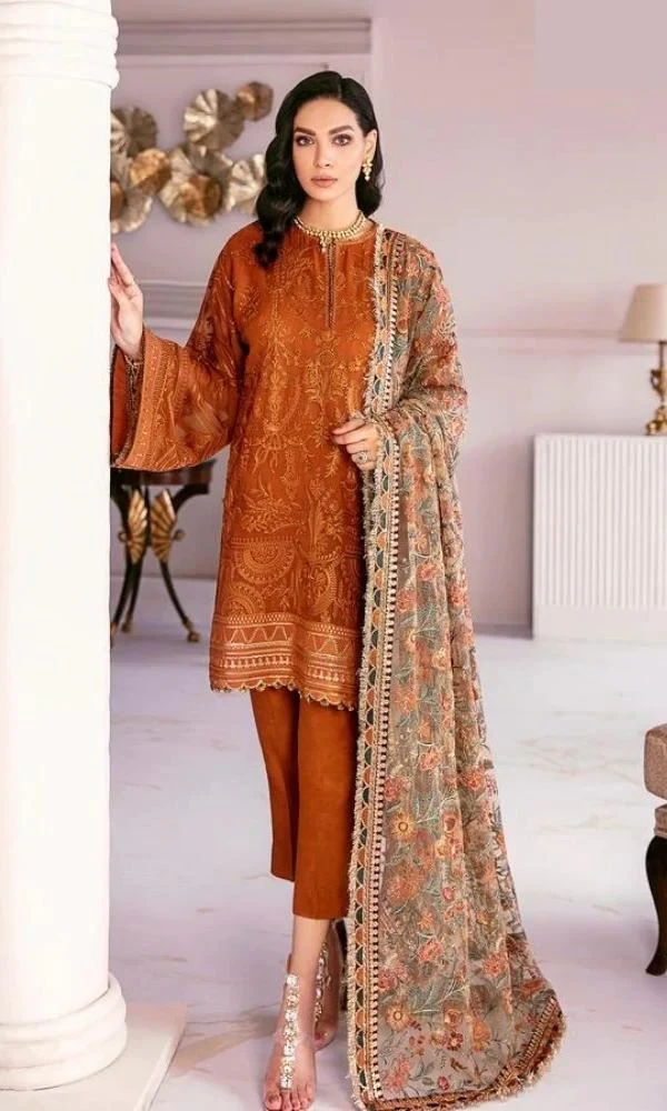 3-PC Linen Embroidered Shirt With (D) price in Pakistan