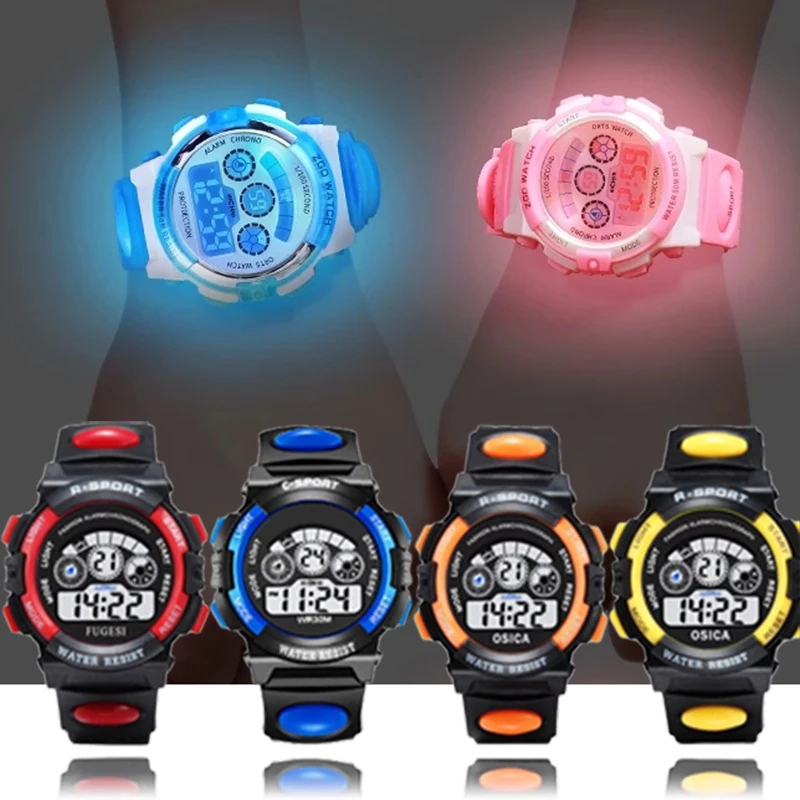 Children Luminous Sport Watches Silicone Strap Waterproof LED Digital Watch for Kid Children Student Girl Boy price in Pakistan