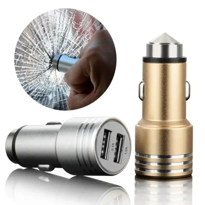 Car Charger Metal Dual USB Port 2.1A Fast + Safety Hammer – Black price in Pakistan