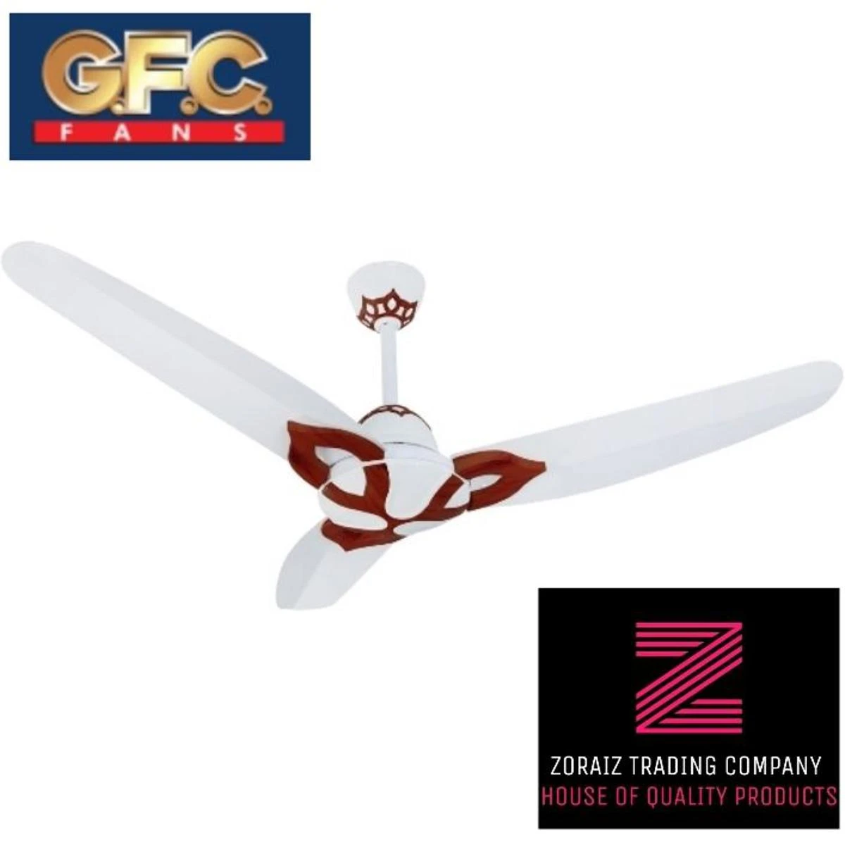 GFC Fan Ceiling 56” Flora Model Off White Dark Wood Color Pure Copper Wire price in Pakistan