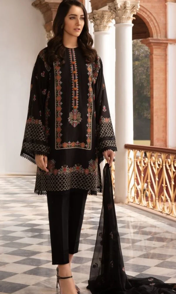 Bareeze – 3PC Linen Heavy Embroidered Shirt With Embroidered Bamber Chiffon Dupatta price in Pakistan