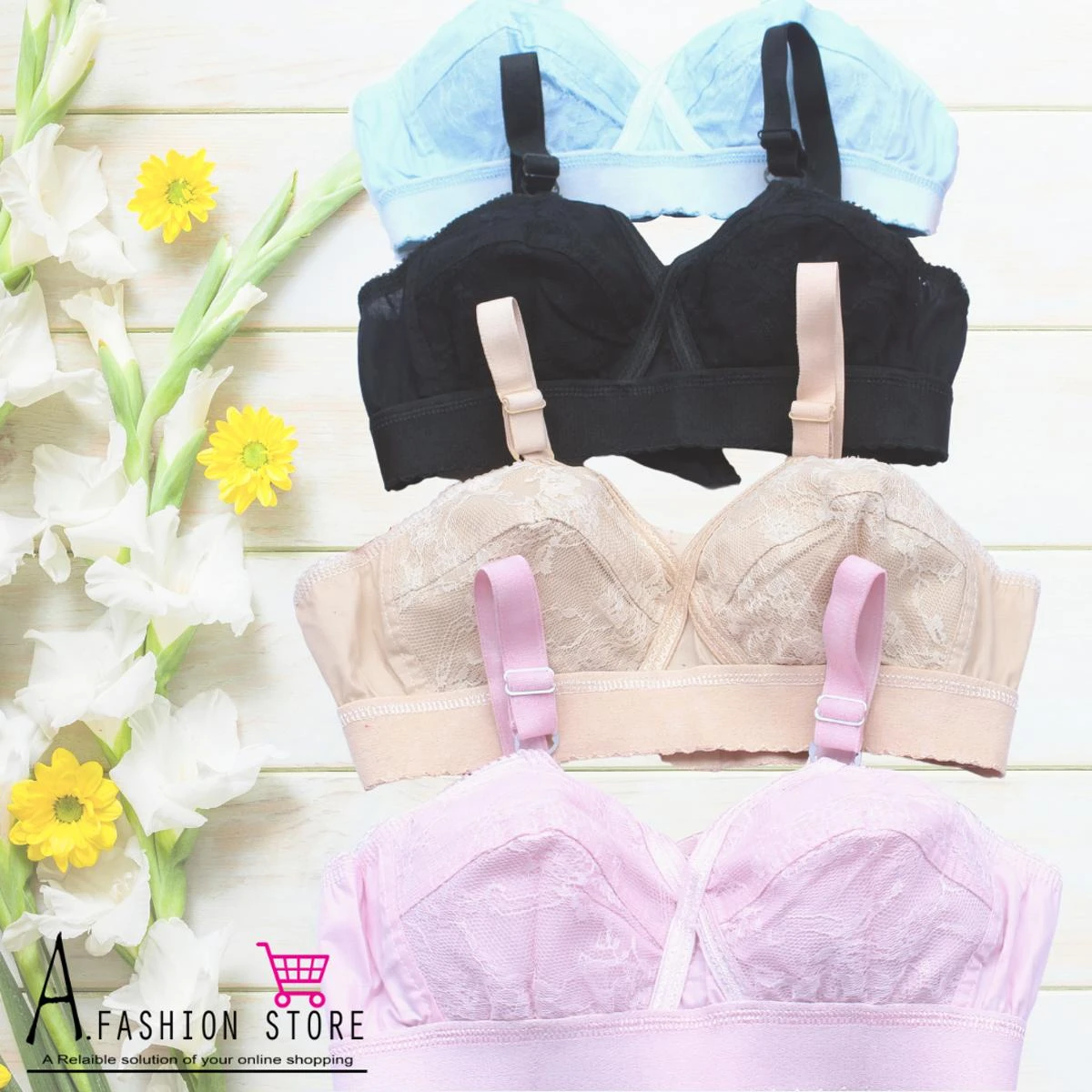 Pack of 04 Multi Colour Cotton Net 4 Hooks Bras Brief Blouse price in Pakistan