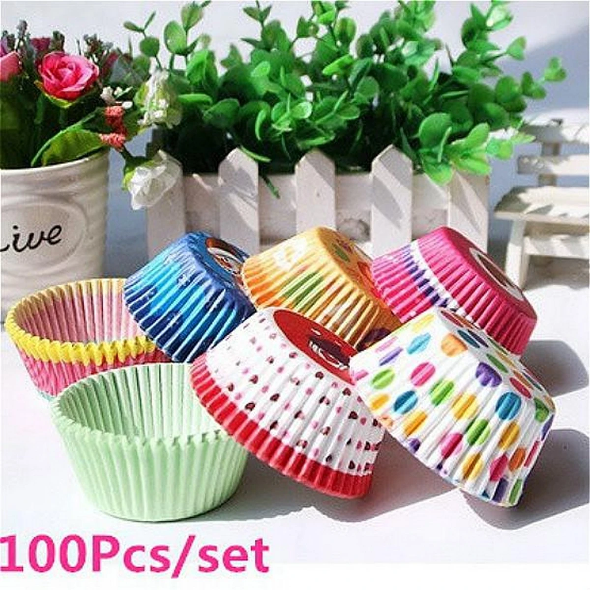 100 pcs Multi Design Cupcake Liner Baking Cups Cupcake Mold Paper Muffin Cases paper cup cake mould muffins cupcraft multi colour price in Pakistan