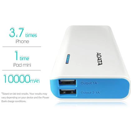 ADATA PT100 10000mAh Portable Power Bank 2 Ports with Flash Light BlackGreen price in Pakistan