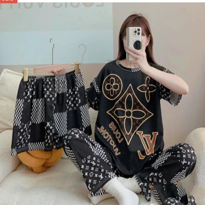 Girls Wear 3 in 1 Korean Loungewear Night Suit For Girls & Women price in Pakistan