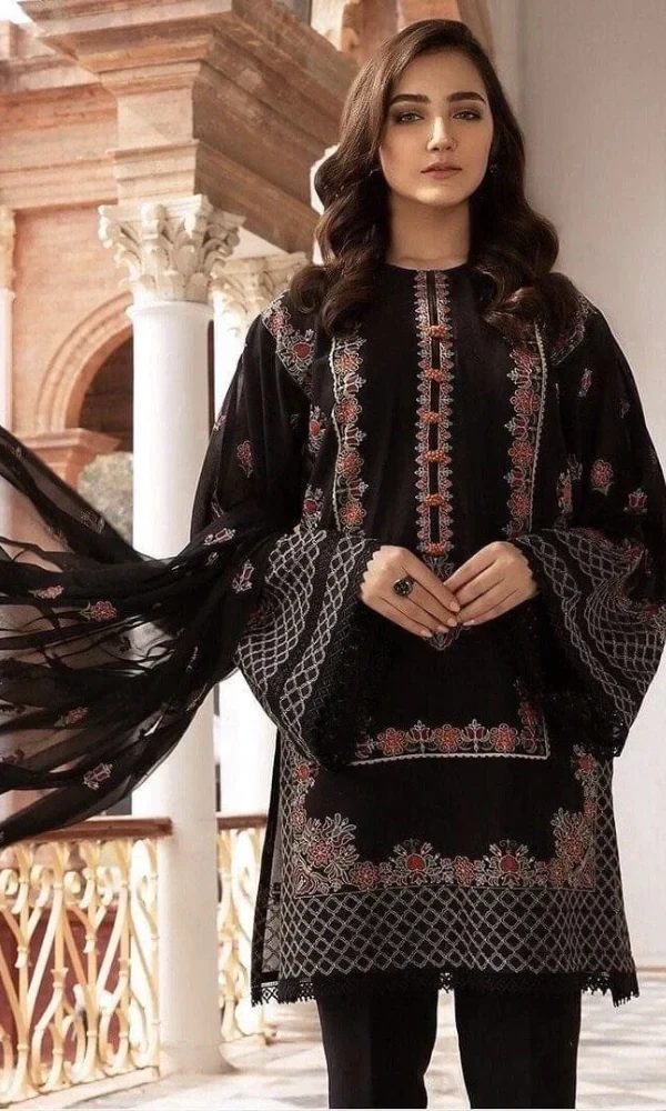 Bareeze – 3PC Lawn Heavy Embroidered Shirt With Embroidered Bamber Chiffon Dupatta price in Pakistan