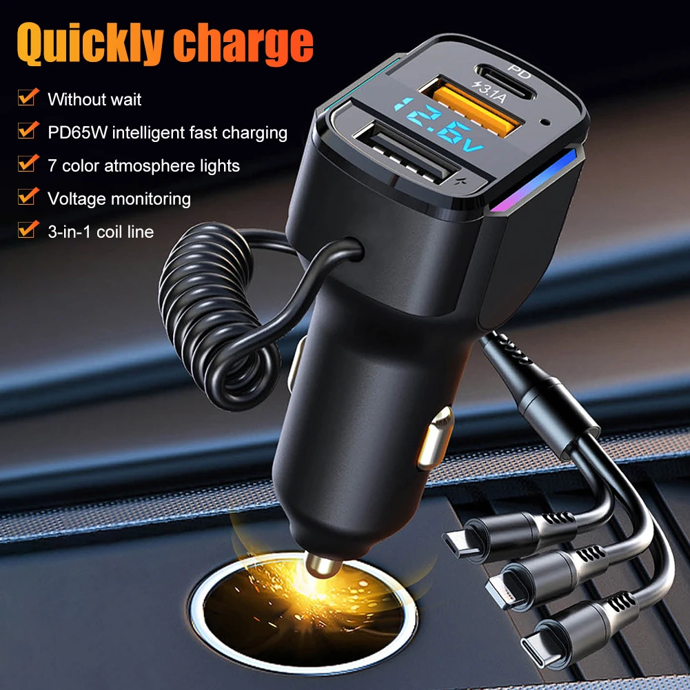 Fast Charging Cable Car Chargers PD35W65W Fast Charging Dual USB 3 in 1 Spring Charging Head price in Pakistan