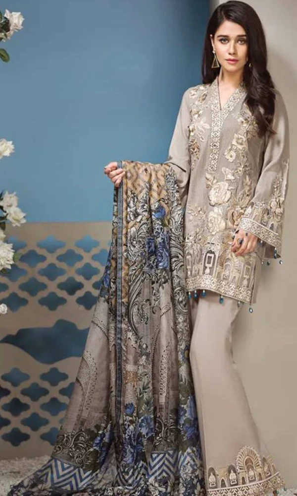 Anaya 3-PC Dusky Rose Embroidered Dhanak Shirt With Printed Shawl price in Pakistan