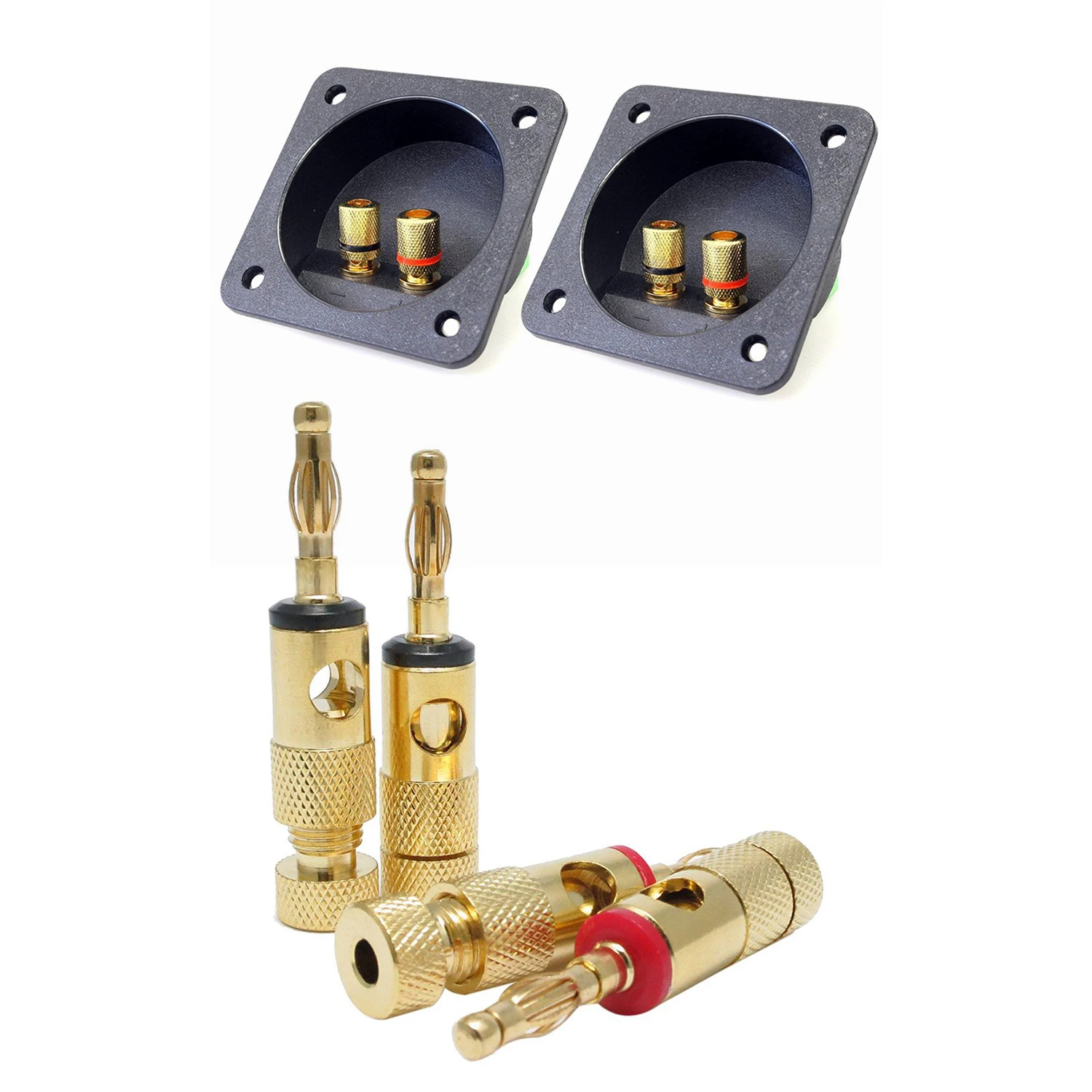 6 Pcs Accessories 4 Pcs Gold Plated Banana Plugs 4Mm LL68-4BP1 & 2 Pcs Car Stereo Screw Cup Connectors Subwoofer Plugs 2 price in Pakistan