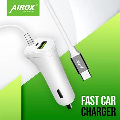 Airox Fast Car Charger Type C + 1 USB Port For Universal Charging. Portable Charger, 2.4A Output, Built In Cable For Android Type C price in Pakistan