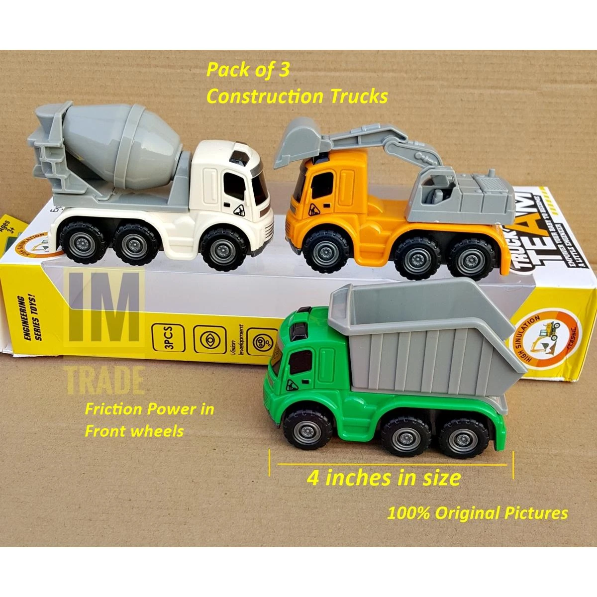 Construction Trucks set of 3 with Friction power front wheels for Kids and Children price in Pakistan