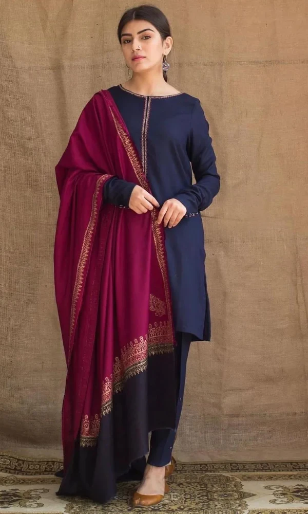 Zarpash – 3PC Dhanak Neckline Shirt With Printed Wool Shawl 2 price in Pakistan
