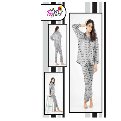 Tee Dot 2-Pieces Silk Printed Pajama & Shirt For Girls & Women – Black & White price in Pakistan