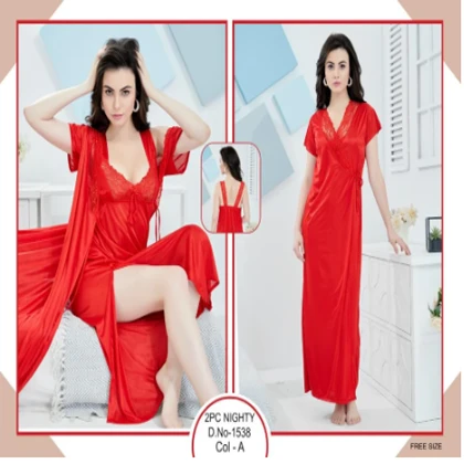 Tee Dot 2-pieces Bridal Nightwear With Side Knot For Girls & Women – Red price in Pakistan