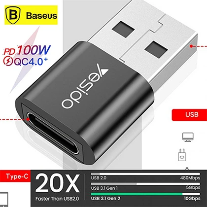 Baseus Yesido USB Male to Type C Female Cable OTG Adapter Converter Notebook Type C Female to USB Male Charger Plug Data OTG Adapter price in Pakistan