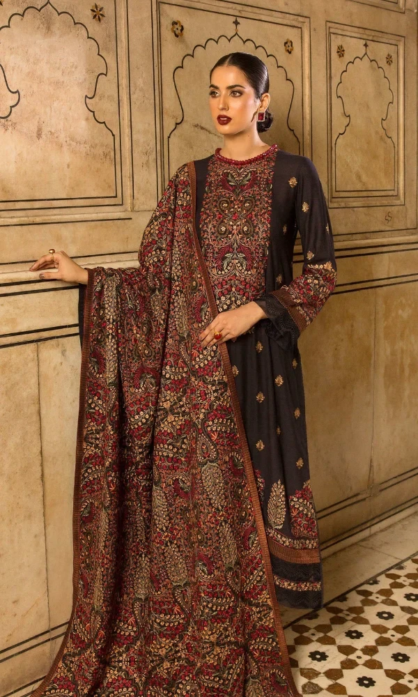 Bareeze-3PC Dhanak Heavy Embroidered Front With Heavy Embroidered Dhanak Shawl price in Pakistan