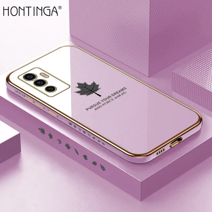 Hontinga for Vivo V23E  V23E 5G Back Cover With Lanyard Luxury 6D Plating Shiny Maple leaf Phone Case price in Pakistan